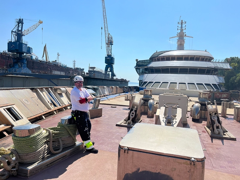 Man working on a ship