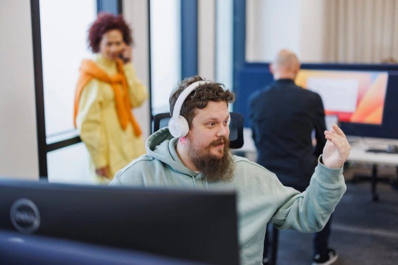 Man taking a video call the the desk