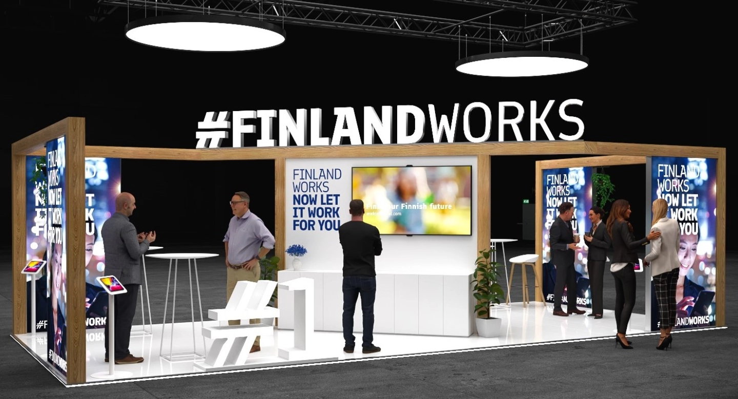 Visitors at the FinlandWorks booth
